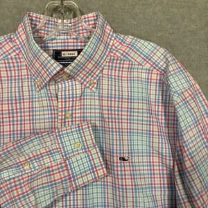 Vineyard Vines Mens Medium Classic Fit Whale Shirt Pink Blue Plaid Button Down